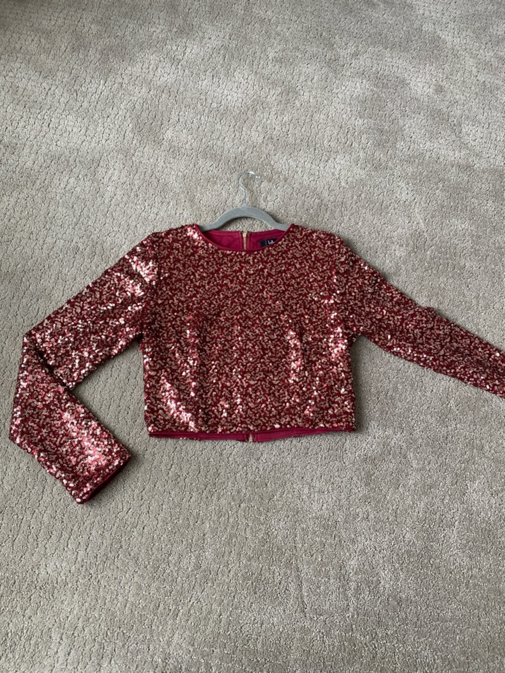 Lulu's Burgundy Sequin Crop Top with Rose-Gold Accents